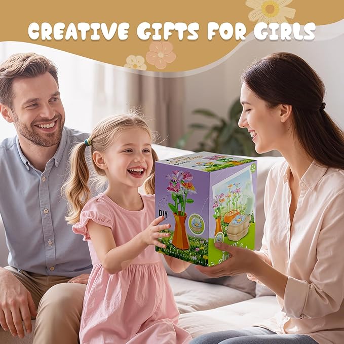Scvcid DIY Art Flower Toys Include Extra Accessories Set, Arts and Crafts Activity Kit for Kids Ages 3-12, Fabric Bouquet Craft for Toddler, Birthday Gifts for 3 4 5 6 7 8 9 10 11 12 Year Old Girls
