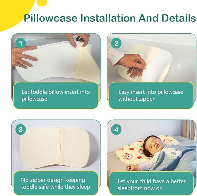 Soft Toddler Pillow for Sleeping (14.5'' x 8.4'') with Removable Cover – Ideal for Travel & Nursery, Cuddly Bear Design – Perfect for Ages 1-2 Years