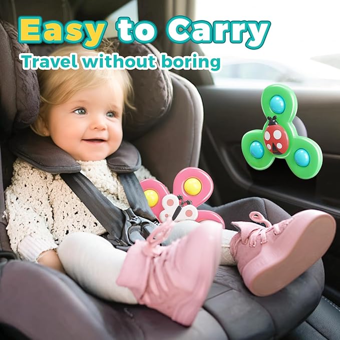 Airplane Travel Toys for Toddlers 1-3: Suction Cup Spinner Toys for 1 Year Old Boy Girl Birthday Gift - Sensory Spinning Baby Bath Toys 6-12-18 Months