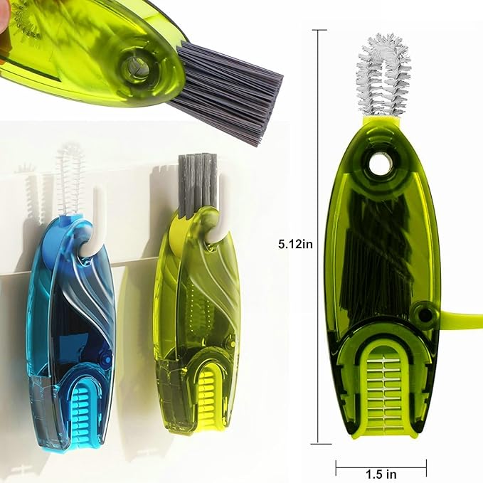 4 in 1 Cup Lid Cleaning Brush Set Multifunctional Bottle Brush Cleaner Tiny Bottle Cup Lid Brush Straw Cleaner Tools Mini Silicone Bottle Cup-Holder Cleaner with Hook Remover Green+Grey