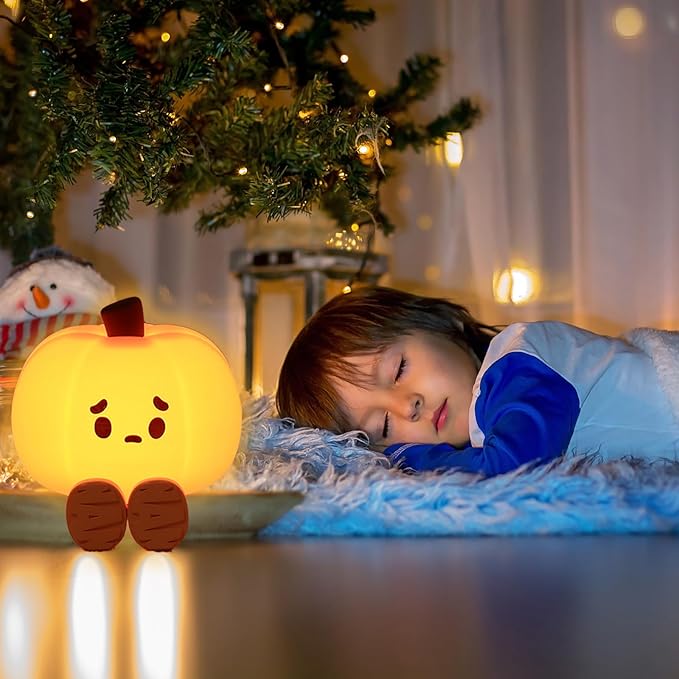 Pumpkin Night Light, Cute Pumpkin Decor Silicone Night Lamp with 3 Level Dimmable Bedside Lamp Halloween Night Light Nursery Nightlight Dorm Decor,Silicone Touch Light, Breastfeeding for Baby