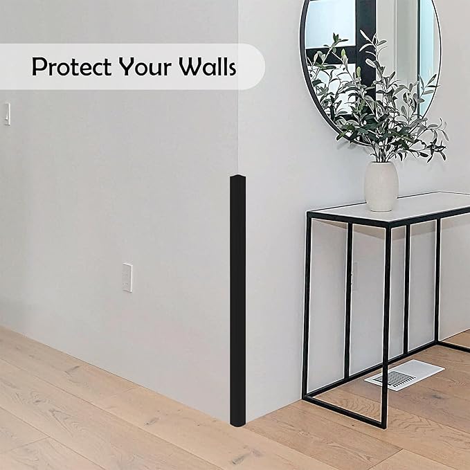 Rubber Bond Wall Corner Guard Edge Protector, 48 inch Heavy Duty Baby Proofing Corner Guards | Self-Adhesive Furniture Edge Strips for Home & Office (5, Black)