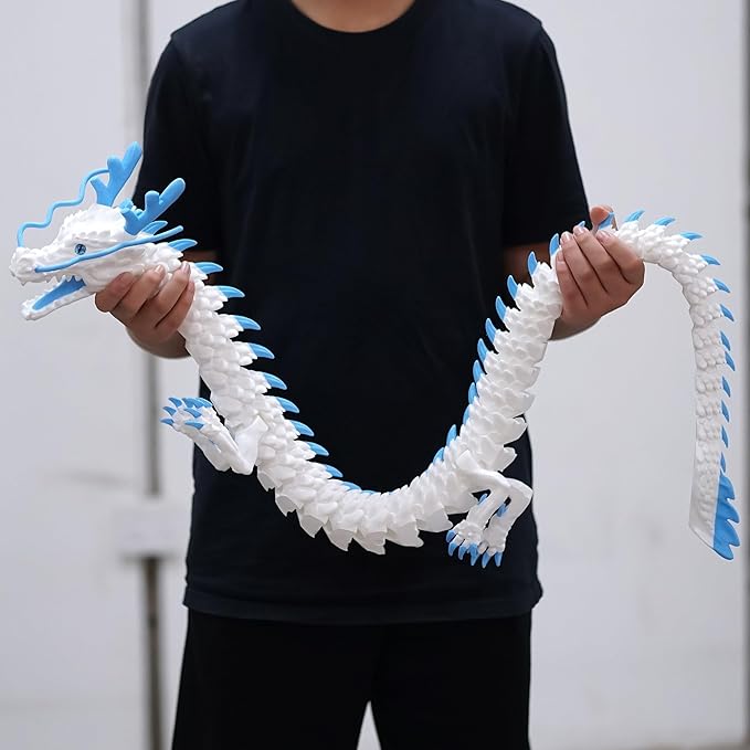 47.5inch Large 3D Printed Dragon,Flexible Joint Animal lacertid Figurines, Home Office Decor,Fidget Toy for Adults Teens Boy Festival Gifts,Easter Basket Stuffers ,Executive Desk Toy (white A)