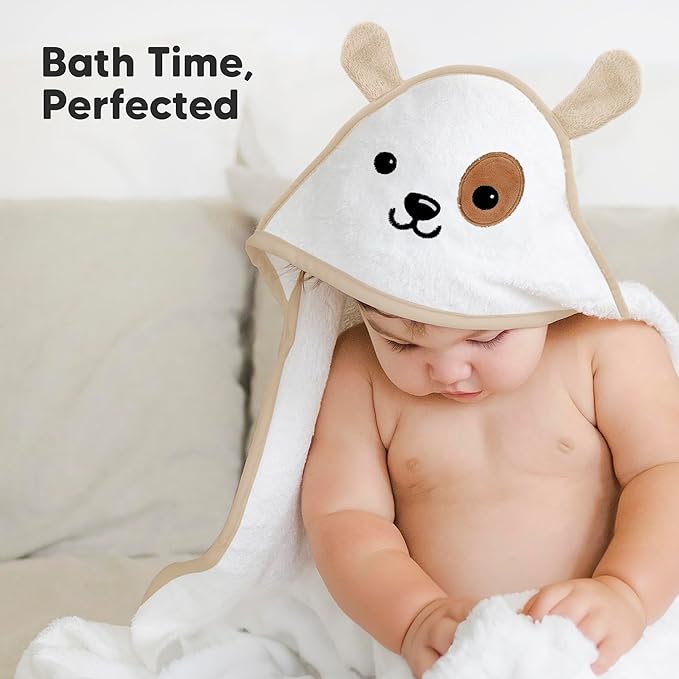 KeaBabies Hooded Baby Towel for Newborn - Viscose Derived from Bamboo Large Baby Bath Towels with Hood for Boys, Girls, Toddler, Extra Absorbent & Soft Newborn Bath Essentials (Dog, Petite)