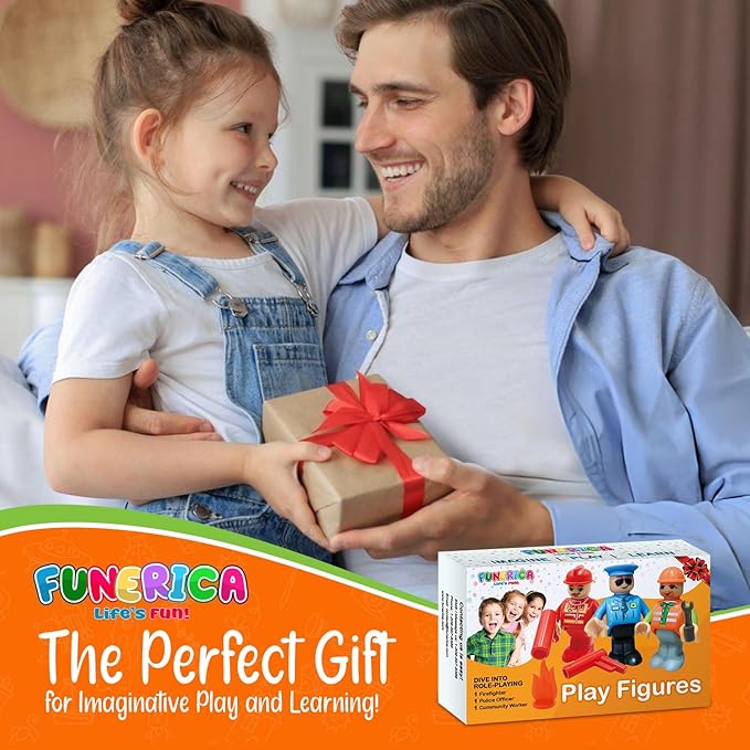 FUNERICA Toy Figures & Playsets - Firefighter, Police Officer, Construction Worker, with Parts - Play People Figures for Toddlers & Kids - Little People Toy Figurines