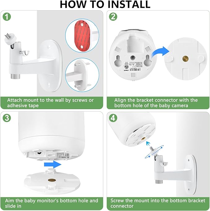 Adhesive Baby Monitor Wall Mount Compatible with VTech Advanced HQ Max, Ajustable Baby Monitor Stand Without Drilling and Wall Damage