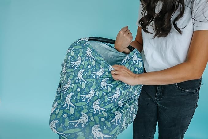 Copper Pearl Baby Car Seat Cover Canopy and Nursing Cover Multi-Use Stretchy 5 in 1 Gift 'Jurassic Park' - One Size