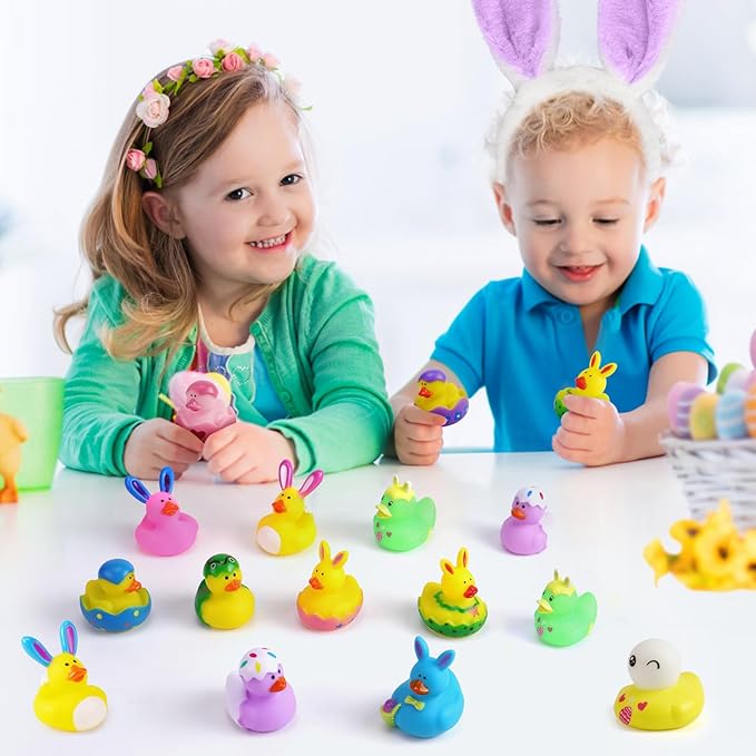 50PCS Easter Rubber Ducks Assorted Gifts Party Favors ,Resurrection Bunny Rubber Duck Pack , Funny Rubber Ducks Bath Tub Toys for Kids, Baby Showers Accessories
