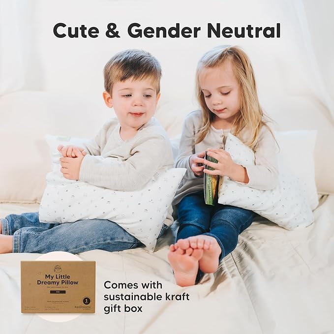 Mini Toddler Pillow with Pillowcase - 9x13 My Little Dreamy Travel Kids Pillow for Sleeping, Toddler Bed, Small, Tiny, Organic Cotton Pillowcase, Soft & Breathable, Kids 2-4 Years Old (KeaFriends)