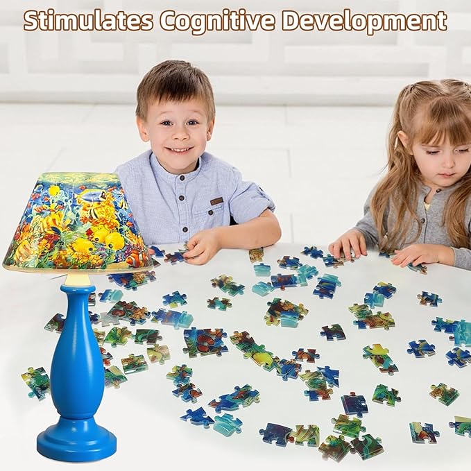 3d Puzzle Night Light, 3d Puzzle for Adults & Kids, 124 PCS 3D Jigsaw Puzzles with LED Light for Kids Room, 3D Puzzles for Kid Ages 8-13, Bedside Table Lamp, Gifts for Kid, Adult, Women, Teen