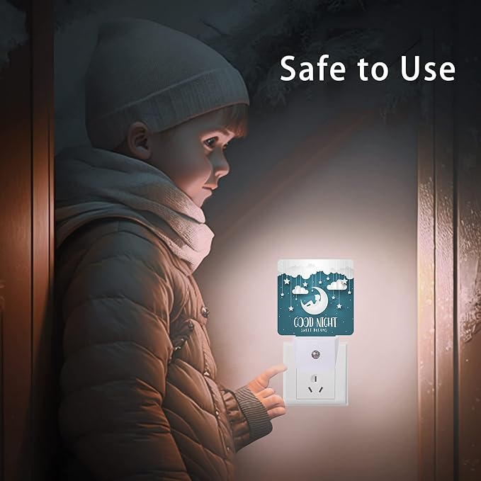 Good Night Night Light,Modern Romantic Future Dreams Night Lights Plug into Wall with Dusk to Dawn Light Sensors 0.5W Dim Night-Lights for Bedroom
