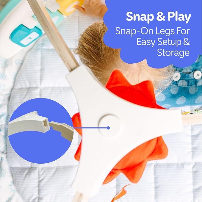 Move2Play, Montessori-Inspired Wooden Interactive Baby Play Gym | Kick & Play Piano | Thickly Padded Floor Play Mat | Tummy Time Must Have | Playmat for Newborns & Infants | Ages 0, 3, 6+ Months