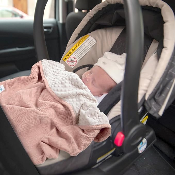 lulumoon Baby Blanket for Newborn Receiving: Minky Dot & Muslin Lightweight - Thermal Blanket Gift for Baby Shower & Hospital Welcoming 30"x40"(Pink)