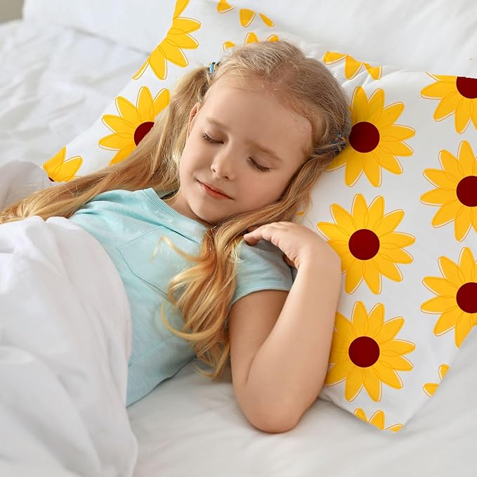 Little Sleepy Head Toddler Pillow with Pillowcase 13x18 - Kids Pillow for Sleeping - Toddler Pillow - Better Neck Support Ergonomic Pillow and Toddler Pillowcase - Best Pillows for Kids (Sunflowers)