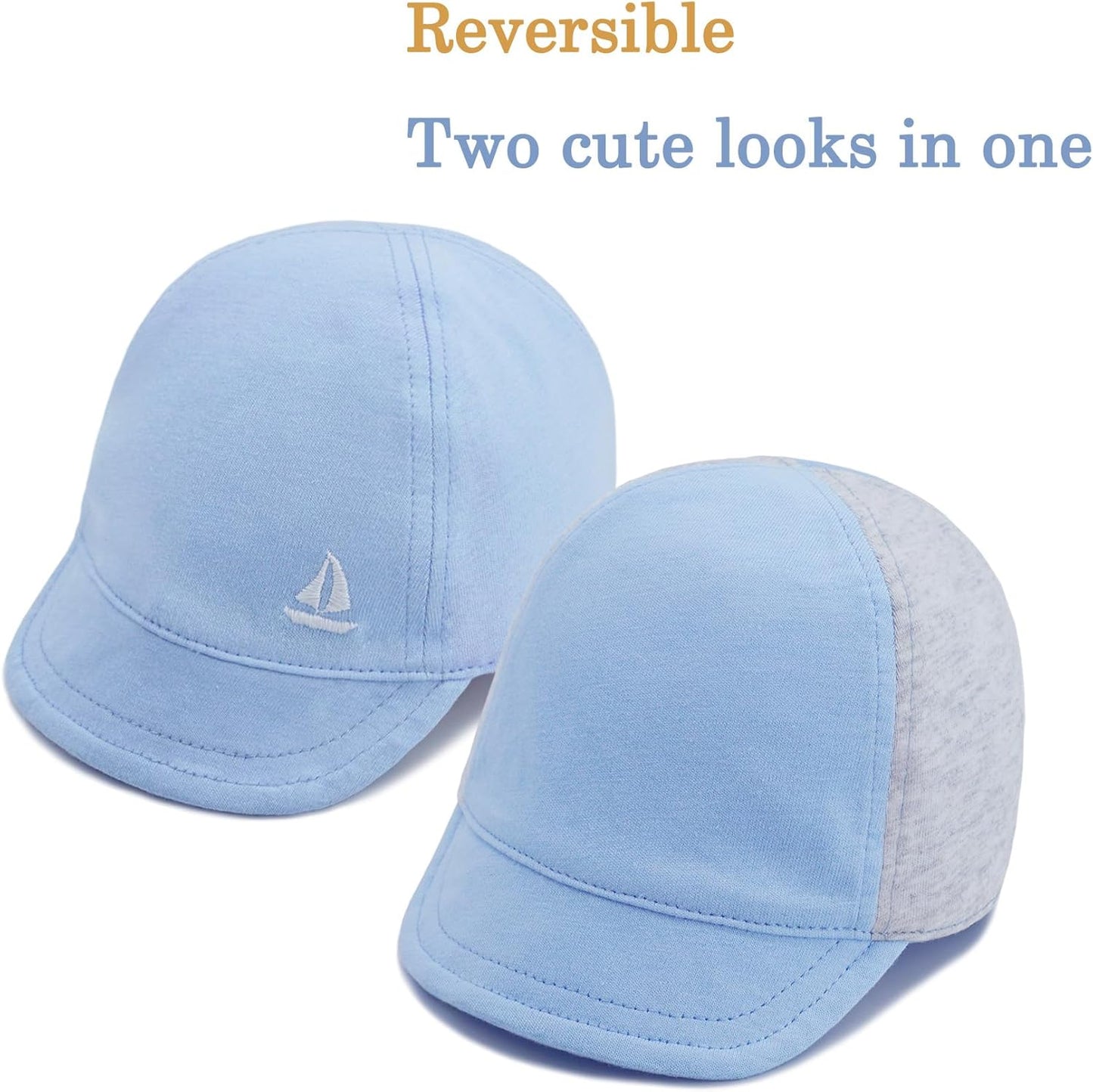 Keepersheep Baby Reversible Baseball Cap Infant Sun Hat, Cotton Knit Soft Brim for Infant Toddler, Summer Outdoor Unisex