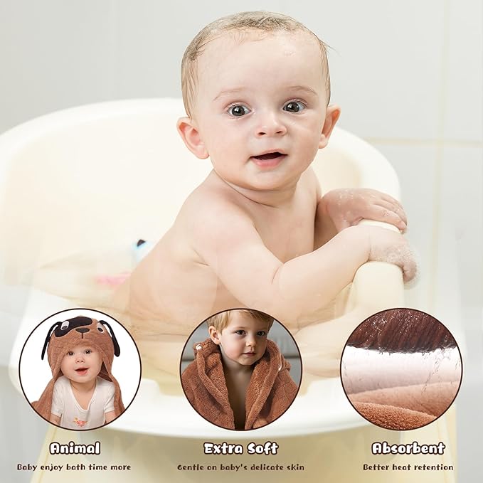 2-Pack Animal Hooded Bath Towels for Babies & Kids (50x32 Inch) - Ultra Soft Coral Fleece, Super Absorbent, Gift-Ready Baby Shower Essentials for Infant Toddler 0-6 Years (Green& Brown)