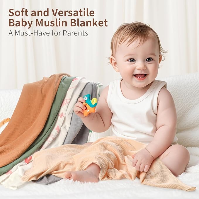 Muslin Swaddle Blankets for Newborn, 2 Pack Breathable Soft Receiving Blanket, Large 41 x 41 inches Swaddle Wrap Burping Clothes, Essentials Infant Shower Items. (Gray & Coffee)