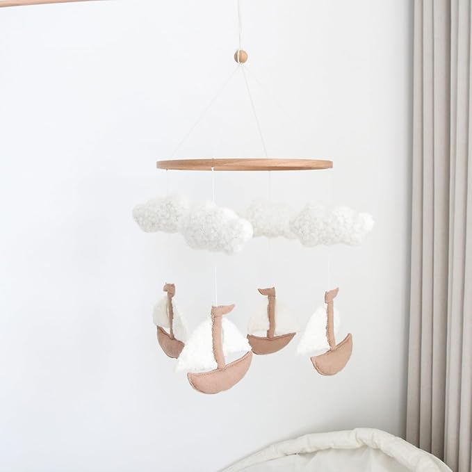 Sailboat Crib Mobile for Girls & Boys, Sailboat & Cloud Mobile for Crib, Neutral Boho Baby Mobile for Crib, Sailing Boat Mobile