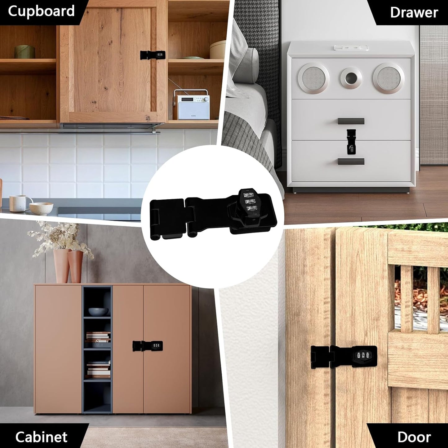 Double Hinge Cabinet Password Hasp Lock Zinc Alloy Cabinet Door Password Lock Password Rotary Hasp Lock 3 Digit Sliding Lockable Rotary Door Lock Hasp for Cabinets, Doors, Flip Barn Door (Black)