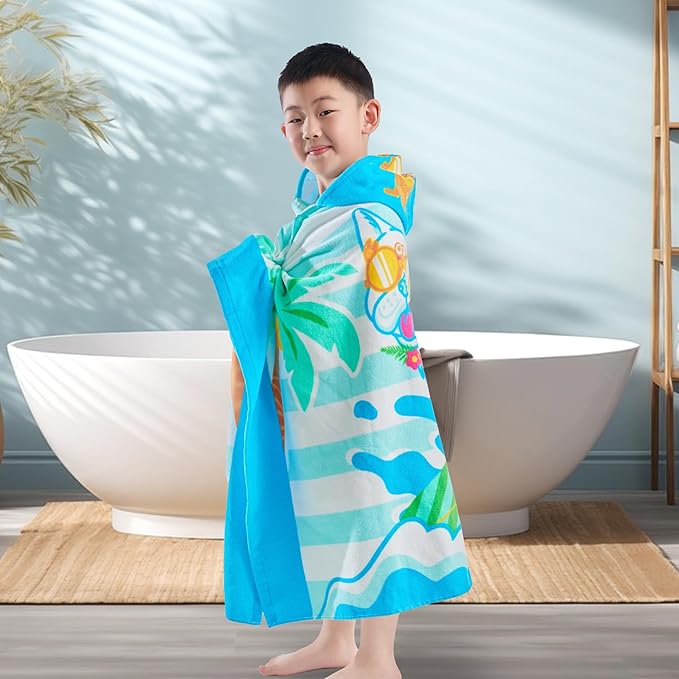 VOOVA & MOVAS Toddler Towels for Kids 3-10Years, 30''X50, Soft | Thick | 100% Cotton | Absorbent Towel Wrap, Perfect for Kids Beach, Pool, Bath, Swimming, Stripe Dog