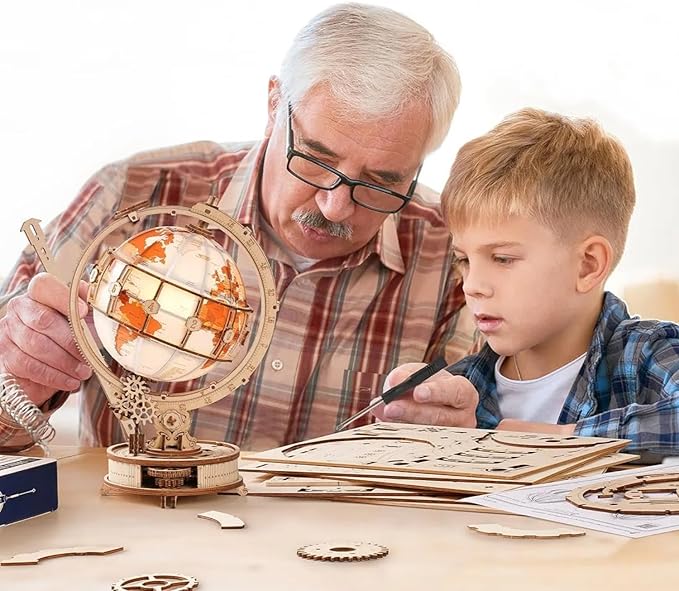 ROBOTIME ST003 Luminous Globe - Wooden 3D Puzzles for Adults with LED Light - Globe Model Building Kit for Teens & Adults