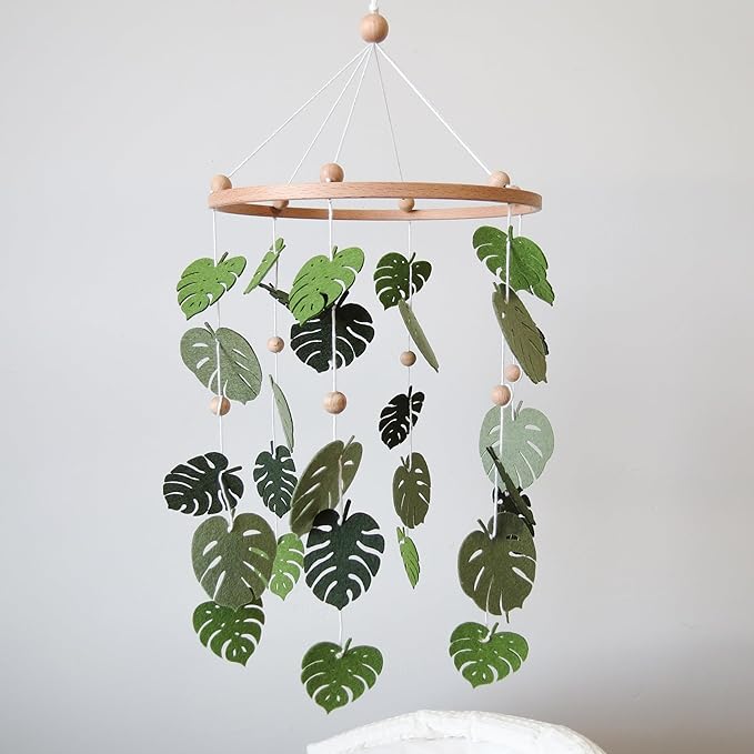 Green Leaf Mobile for Crib Mobile Forest Baby Mobile Monstera Plant Crib Mobile