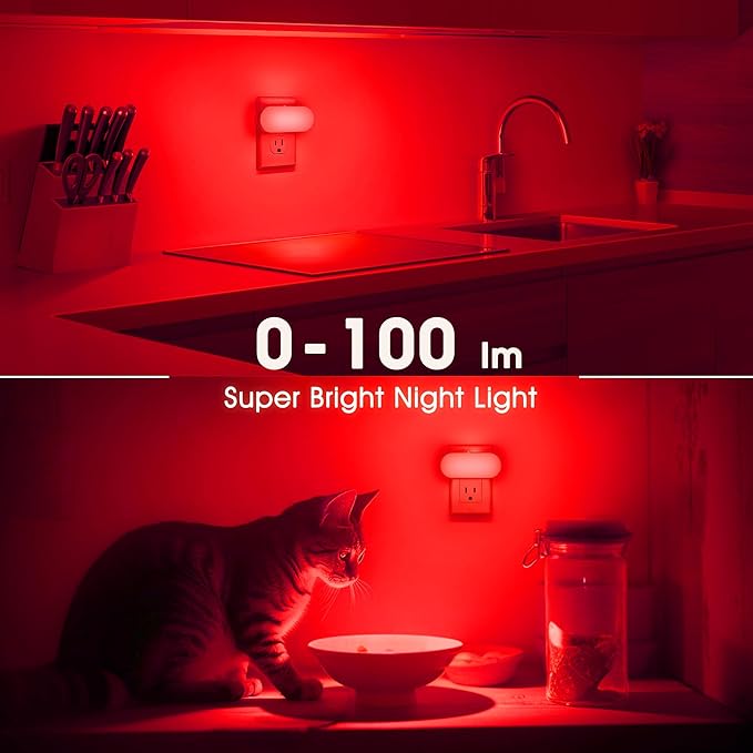 DORESshop Red Night Lights Plug into Wall, 4 Pack Dimmable Night Light for Kids, 1W Led Night Light for Bedroom, Kids Room