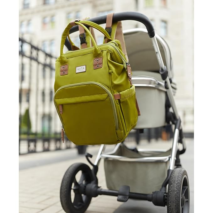 Diaper Bag Backpack, Multifunction Diaper Bag with Changing Station, Stylish Baby Bags, Large Unisex Diaper Backpack for Mom and Dad, Baby Registry Search, Portable Changing Pad – Yellow Green