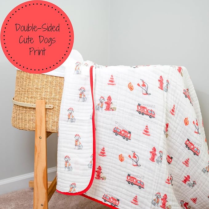 LollyBanks Muslin Baby Blanket 100% Organic Cotton, Muslin Quilt Lightweight, 6 Layers Baby Blankets 47"x 47", Toddler Blanket for Boy and Girl, Nursery Receiving Blankets (Dogs Print)