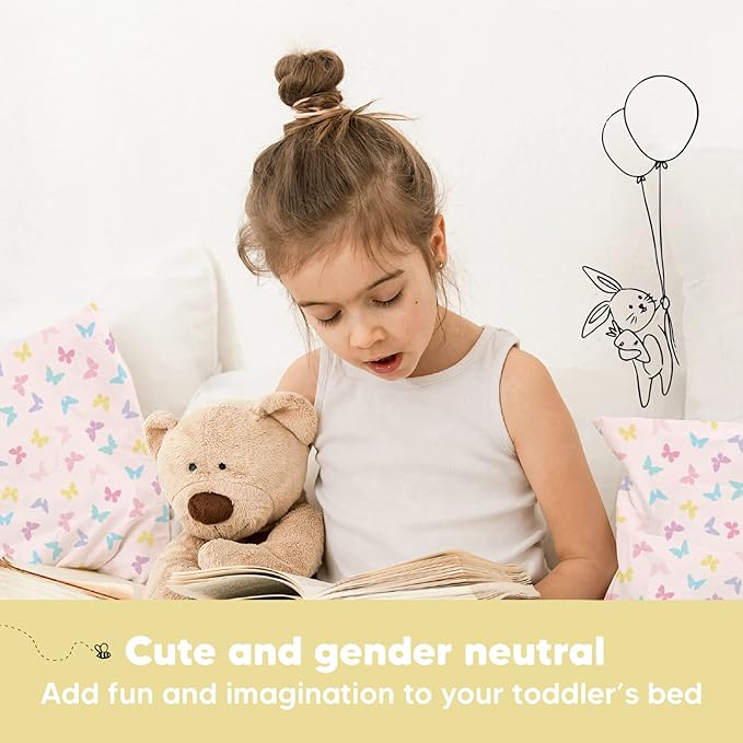 Toddler Pillow with Pillowcase - 13x18 My Little Dreamy Kids Travel Bed Pillows for Sleeping, Organic Cotton Small Pillowcase, Soft & Breathable, Machine Washable, Toddlers 2-5 Years Old (Flutter)