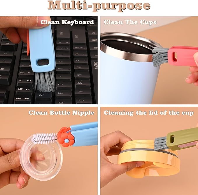 3 in 1 Cup Lid Cleaning Brush, Multifunctional Crevice Cleaning Brush, Portable Cup Lid Cleaning Brush Set Home Kitchen Cleaning Tools (Red Blue Green