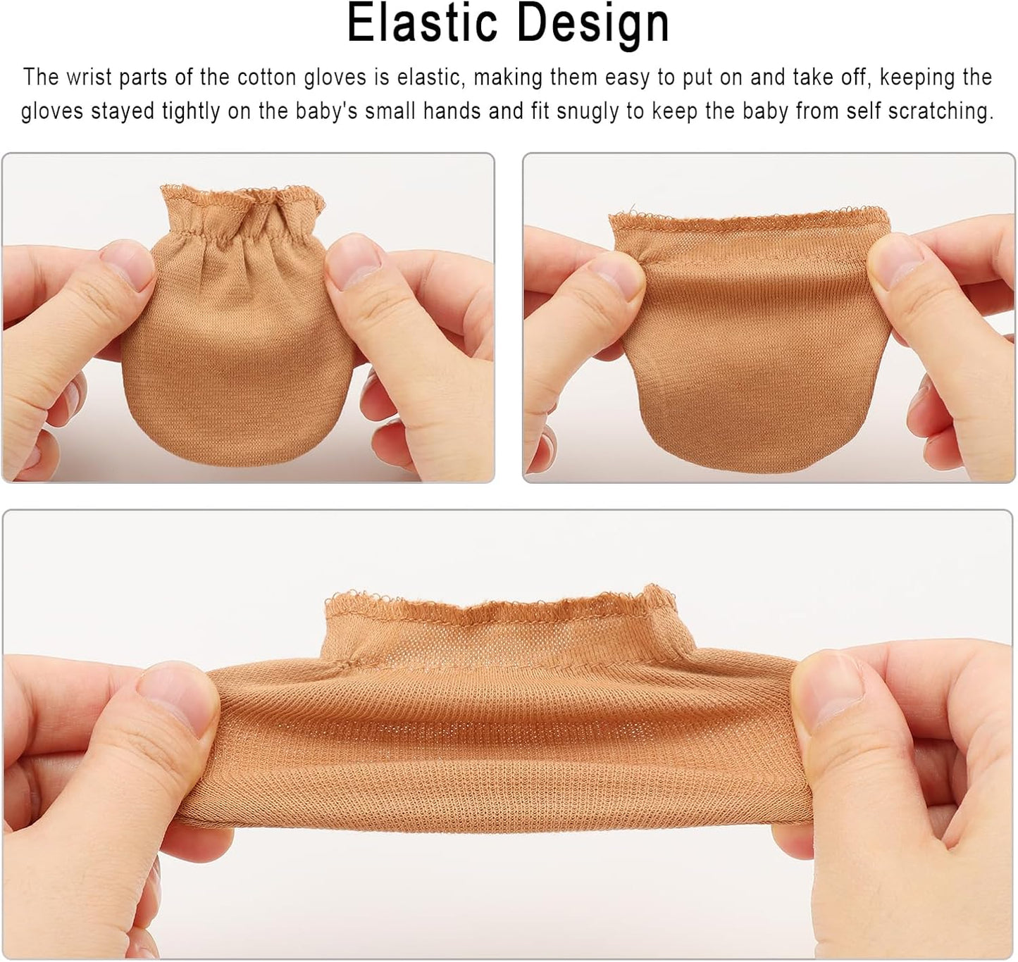 Newborn Baby Mittens No Scratch Cotton Elastic Wrist Gloves Infant Toddler Mittens for Baby Boy Girl 0-6 Months