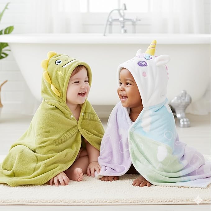 HECCEI HoodieHug Baby Towels, Premium Coral Fleece Bath Towel with Large Size-Ultra Absorbent for Baby Comfort- Great Gift for Newborn, Toddler and Kid (Unicorn)