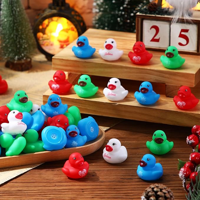 200 Pcs Christmas Rubber Ducks Assorted Rubber Duckies Bulk Xmas Mini Pool Bath Toy Ducks Small Tiny Ducky for Christmas Party Favors Classroom Exchange Gifts