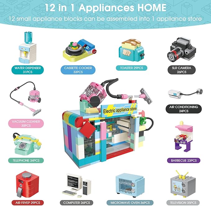 Building Toys for Girls Gift, Mini Building Blocks Appliances for Kids, STEM Building Blocks Party Favors Prizes for Birthday Christmas Easter - 12 Pack