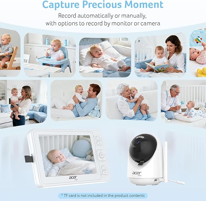 acer Video Baby Monitor 5” LCD Screen Monitor No WiFi with 1080P Camera and Audio for Crib 1000ft Range Remote Pan Tilt Night Vision, Temperature Sensor, 8 Lullabies, 2-Way Talk, Video Recording, VOX