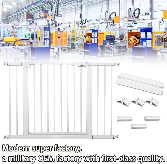 Metal Baby Gate Dog Gate Meteorite White 85.6''-105.2'' Inch Extra Wide Pet Gate for Stairs Doorways Pressure Mounted Walk Thru Child Gate with Door NO Need Tools NO Drilling with Wall Cups