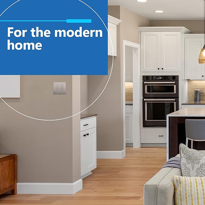 LIDER Brushed Finish Decorator Switch Cover, Screwless Wall Plate, Mid-Size 2-Gang 4.88" x 4.92", Unbreakable Polycarbonate Thermoplastic, UL Listed, LSWP-32M-BNK, Brushed Nickel