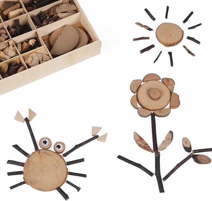 Candywood Wooden Unfinished Craft Kits Toy,Unfinished Natural Wood Slices Loose Part Play,DIY Wood Slices Kit for Toddler 3+ (UN_S)