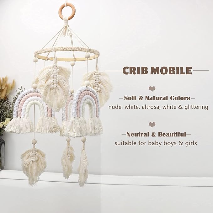 Boho Baby Macrame Rainbow Boho Mobile - Newborn Shower Gift