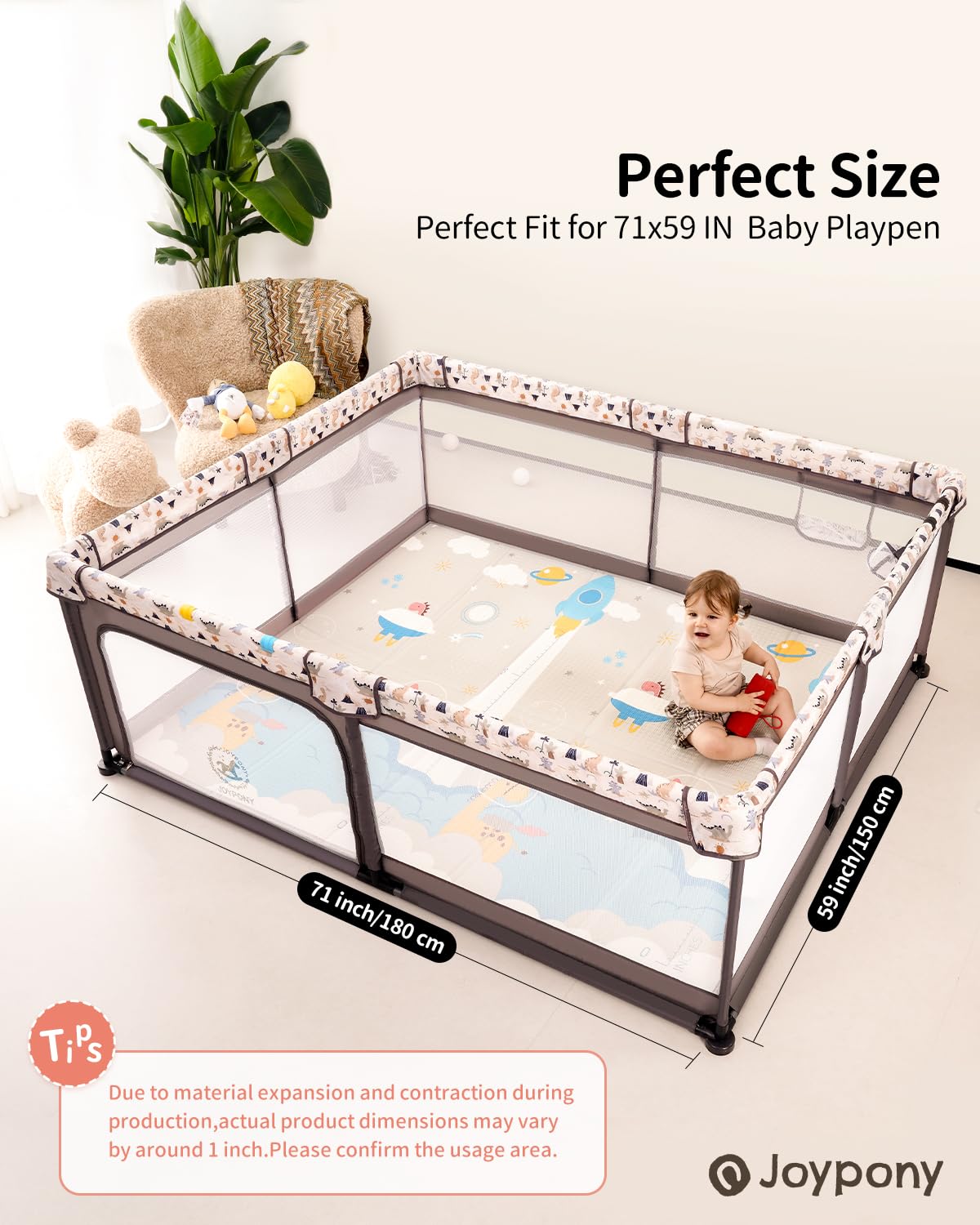 Baby Play Mat, 71x59 Inch Foldable Play Mats for Babies and Toddlers, Waterproof & Anti-Slip Portable Baby Floor Mat for Tummy Time, Baby Mat for Floor with Travel Bag for Indoor Outdoor