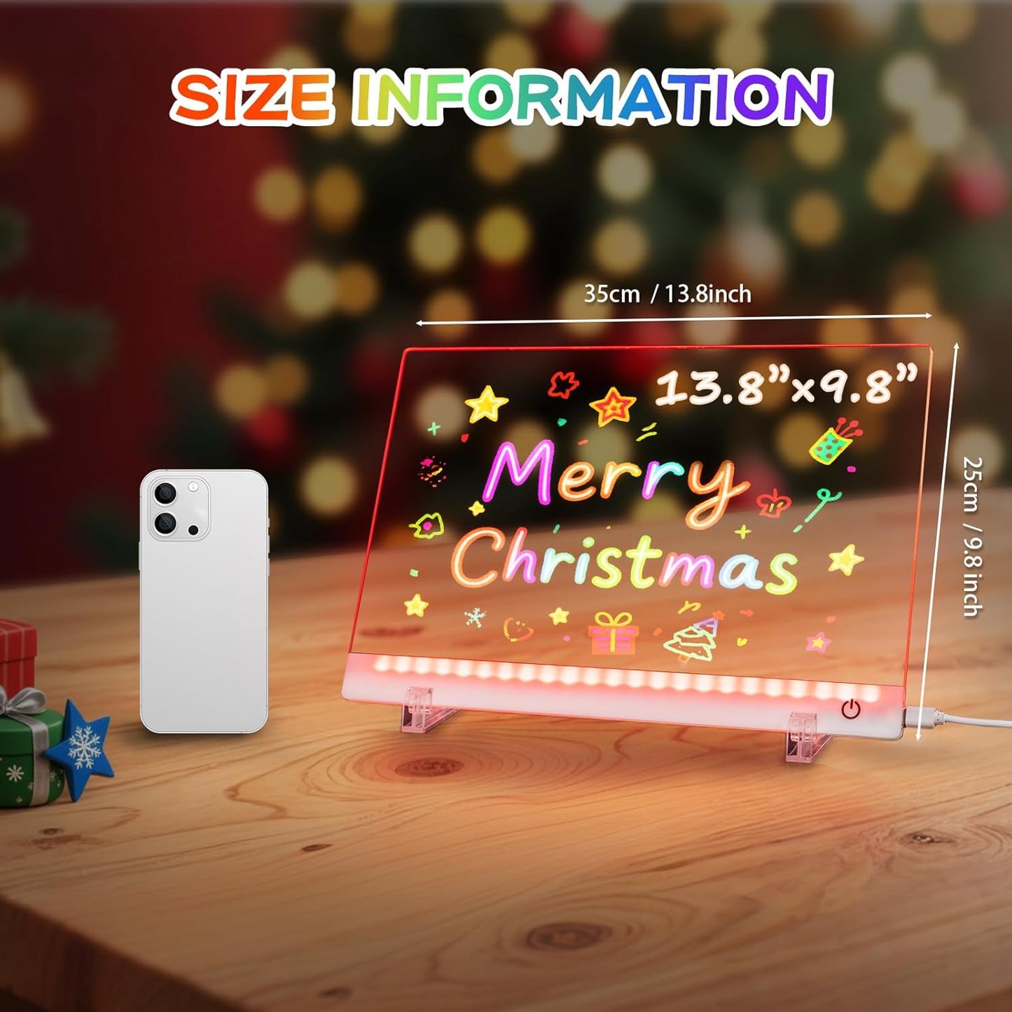 Led Drawing Board with Colors, Acrylic Dry Erase Board with Stand, 4 Modes & 6 Colors, Include 7 Dry Erase Markers, Clean Spone, Birthday Gift for Boys Girls, Party, Halloween, Christmas Home Decor