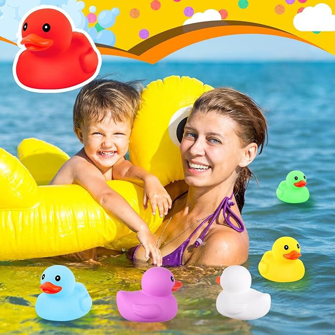 Lenwen 12 Pcs 5 Inch Rubber Ducks No Hole Waterproof Multicolor Large Duck Bath Toy with Sealed Plug Without Hole Bathtub Floating Bath Duck for Birthday Party Decoration Gift Swimming Pool