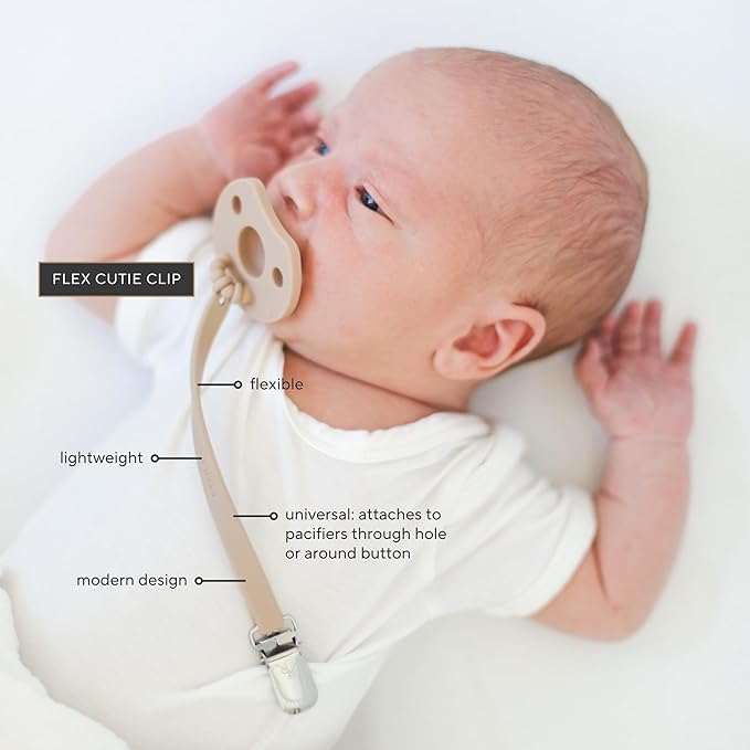 Ryan & Rose Cutie PAT Pacifier Teether 3 Pack and Flex Clip (Stage 1, Black)