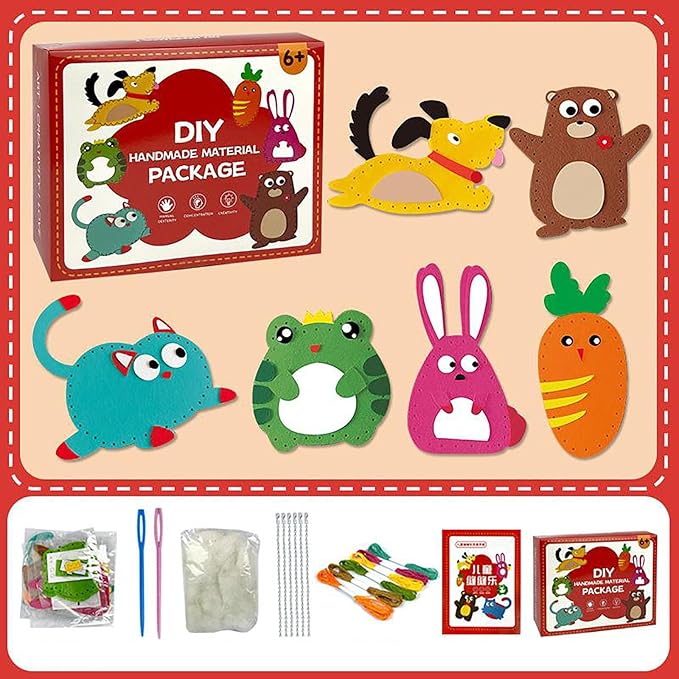 Whateveri DIY Doll Sewing Toys - Kids Sewing Kit, Handmade Crafts, Animals Kit, Weaving Loom, Ages 8-12