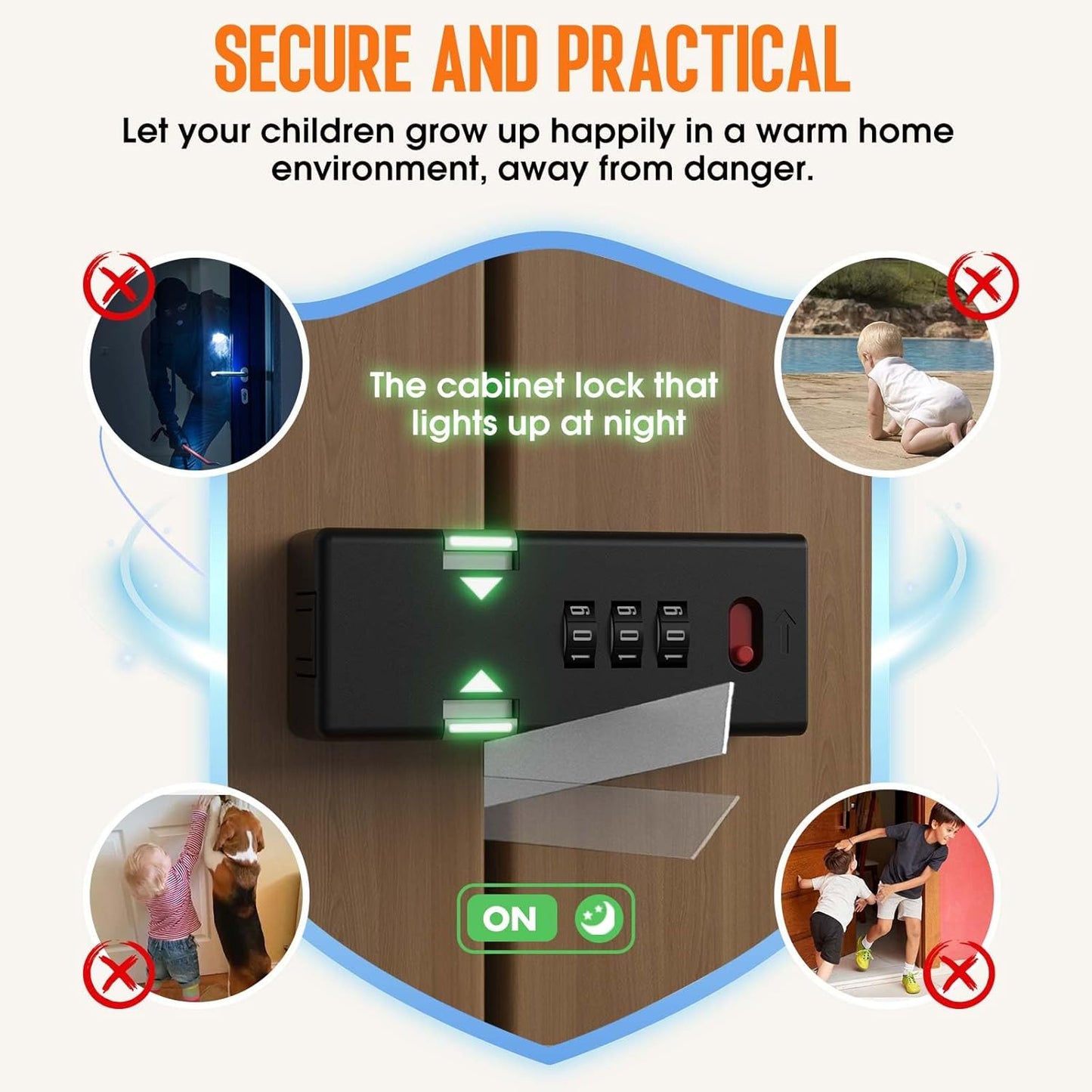 Keyless Cabinet Lock,Cabinet Password Locks with Luminous,3-Digit Combination Door Lock for Drawers, Barn Door, Bathroom, Outdoor, Closet, Fence,Protect Privacy(1PCS,Black)