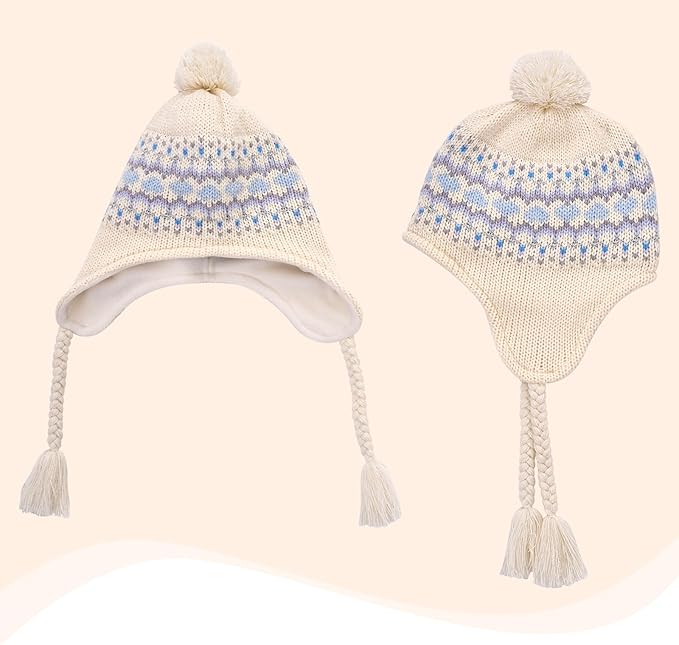 Moon Kitty Girls Knit Hats Winter Fleece Lining Skiing Winter Caps with Warm Ear Flap