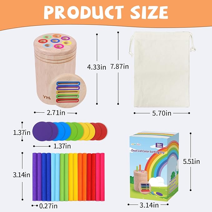 Montessori Toys for 3 Year Old, Dual Play Wooden Educational Color Sorting Toy Toddler Preschool Learning Activities, Fine Motor Skills Sensory Toys for Toddlers 3-5 Girl Boy Birthday Gifts