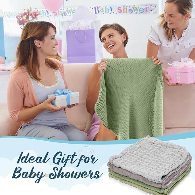 VitalCozy 8 Pcs Baby Muslin Hooded Bath Towels and Washcloths, 32 x 32 Inch Muslin Hooded Baby Towels Absorbent Blankets for Gift Newborn Infant Shower (Morandi Color)