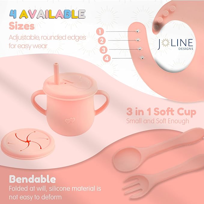 Silicone Baby Feeding Set - Perfect silicone plates for baby & Toddler Plates with lid, Baby Bowls with Suction, Baby Utensils - Baby Led Weaning Supplies & Eating Essentials - (Peach)